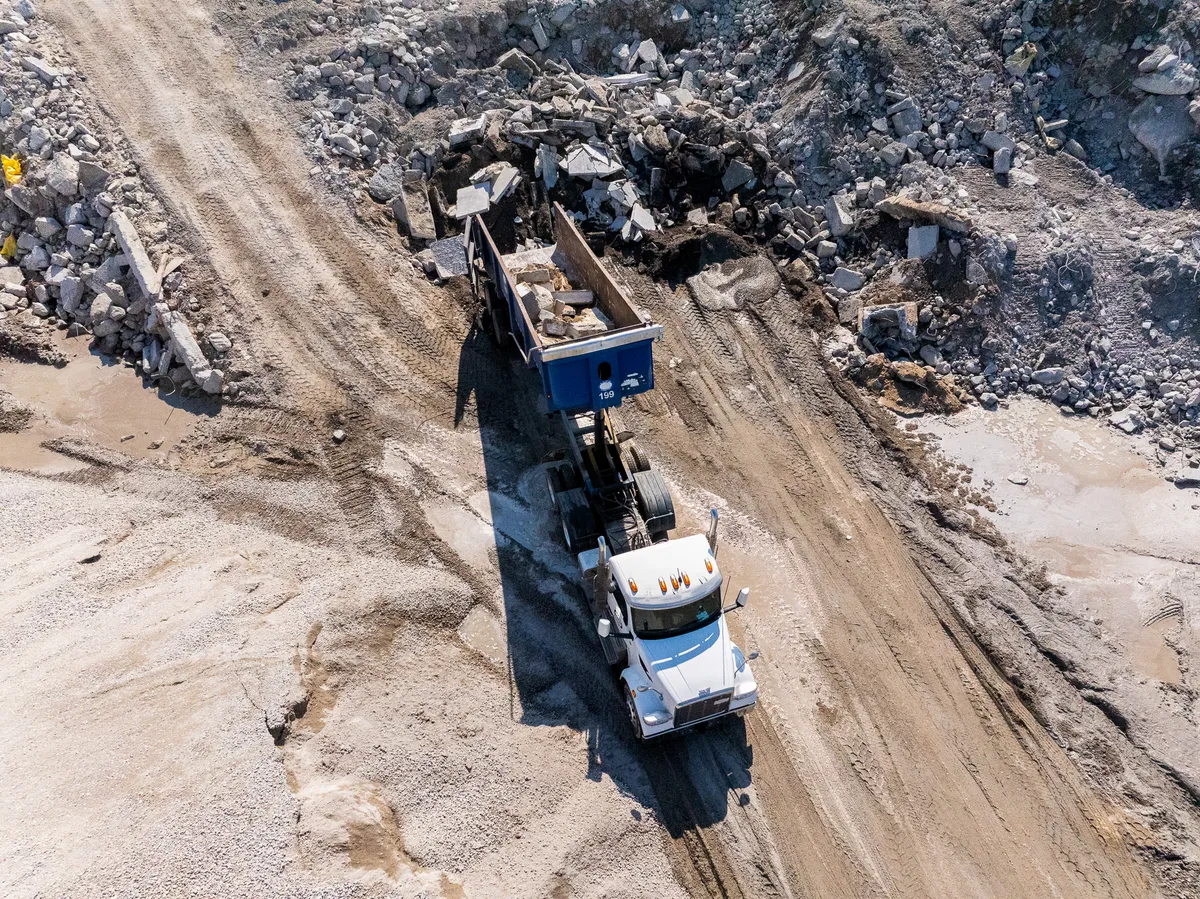 A Crush truck being loaded with recycled aggregate